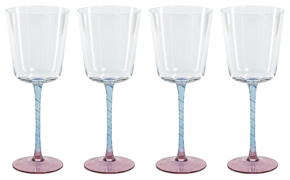 4-Piece Sachi Red Wine Glass Set, Pink and Blue