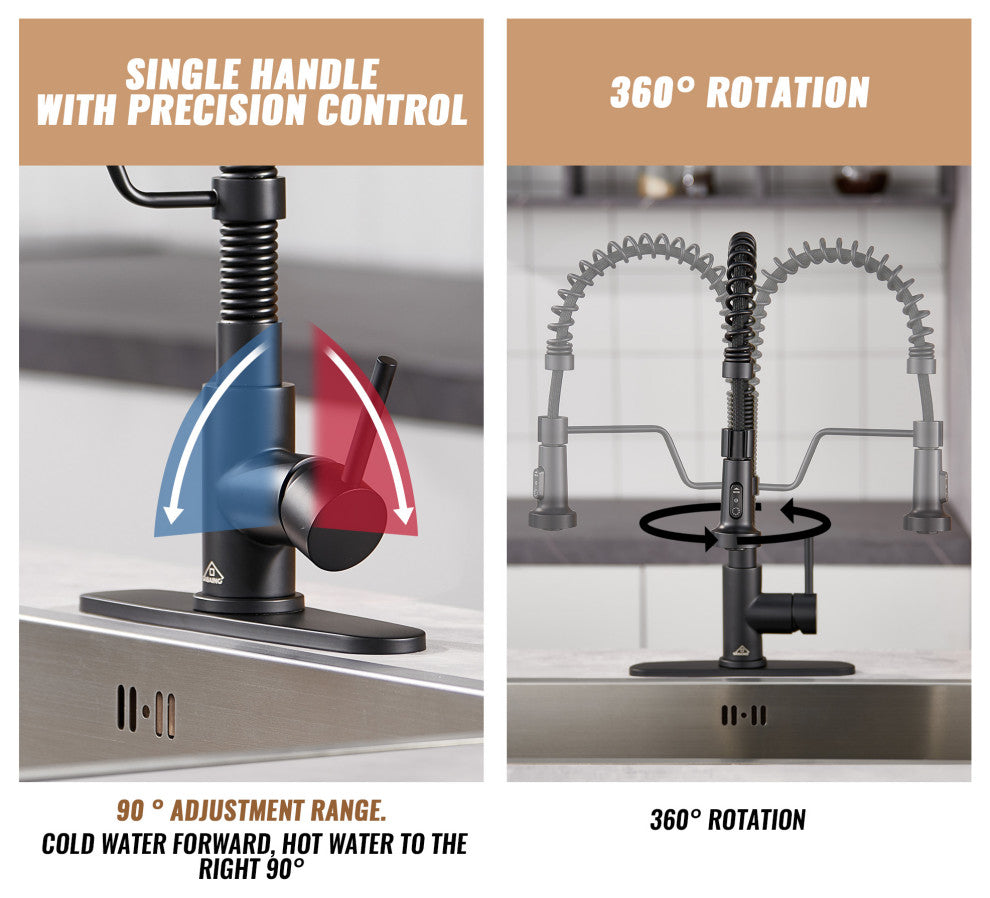 Single Handle Kitchen Faucet 1.8 GPM with Pull Down with Three Functions, Matte Black