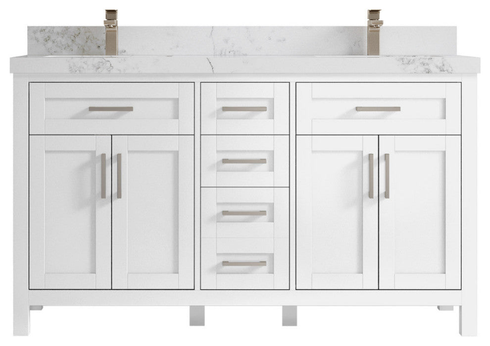 Cambridge 60 Double Bathroom Vanity in White 2" Calacatta Nuvo