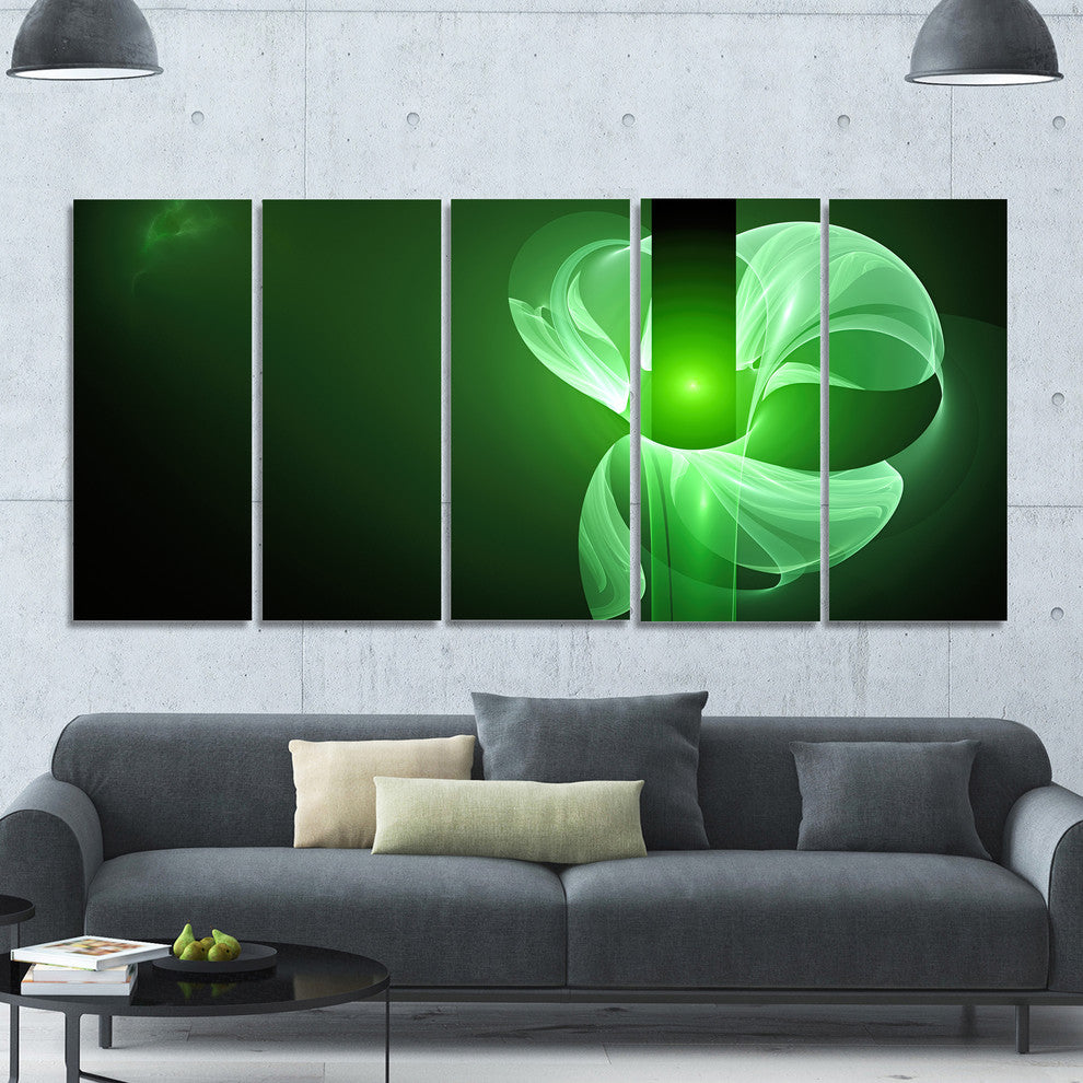 Green Flower Fractal Illustration, Abstract Canvas Art Print, 60"x28", 5 Panels