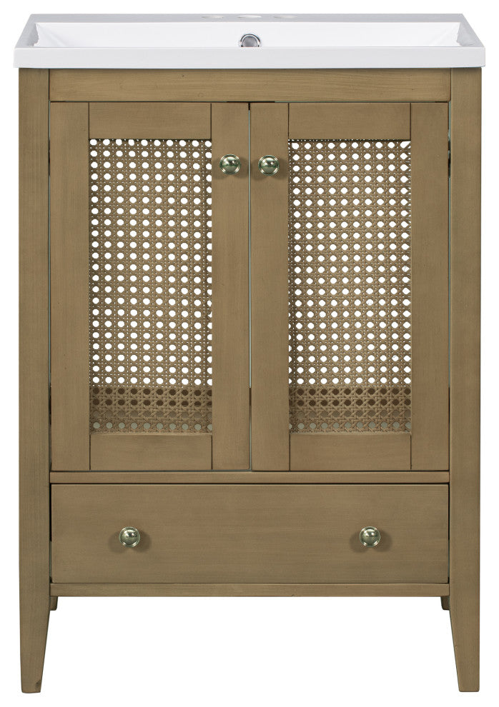 MDF Freestanding Bathroom Vanity Set with Drawer,Doors and Integrated Sink