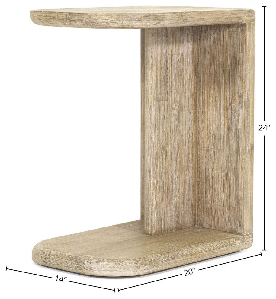 Haru C-Shaped Acacia Side Table, Beige