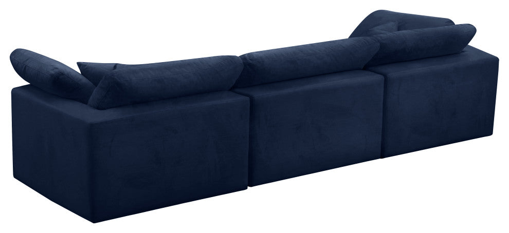 Cozy Velvet Upholstered Comfort 3-Piece Modular Sofa, Navy