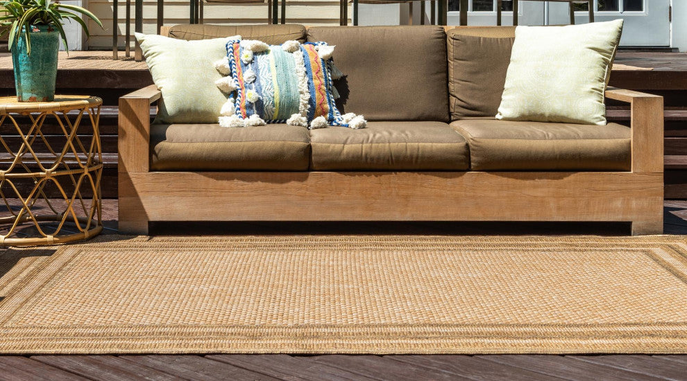 Rug Unique Loom Outdoor Border Light Brown Rectangular 5' 3 x 8' 0