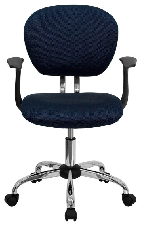 Mid-Back Navy Mesh Swivel Task Chair, Chrome Base and Arms