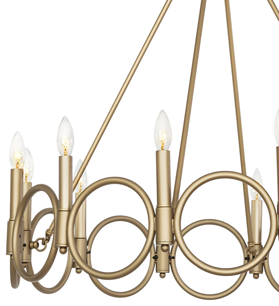 12 Light Wagon Wheel Candle Style Chandelier, Brass Dust