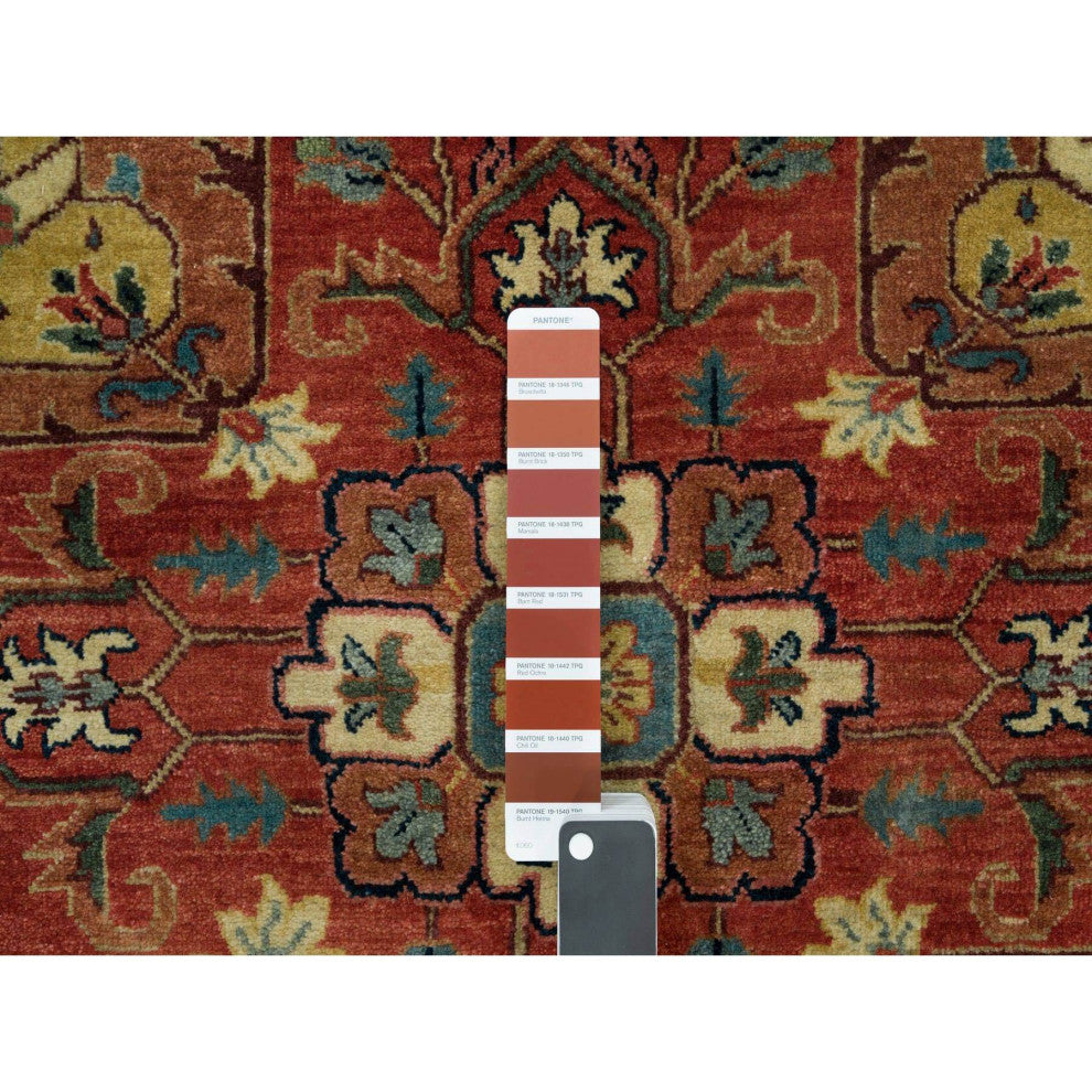 Rust Red Hand Knotted Heris Re-Creation Wool Square Oriental Rug, 9'10"x10'2"