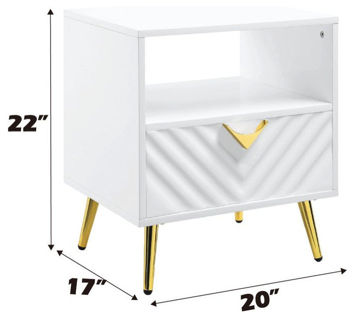 ACME Gaines End Table, White High Gloss Finish