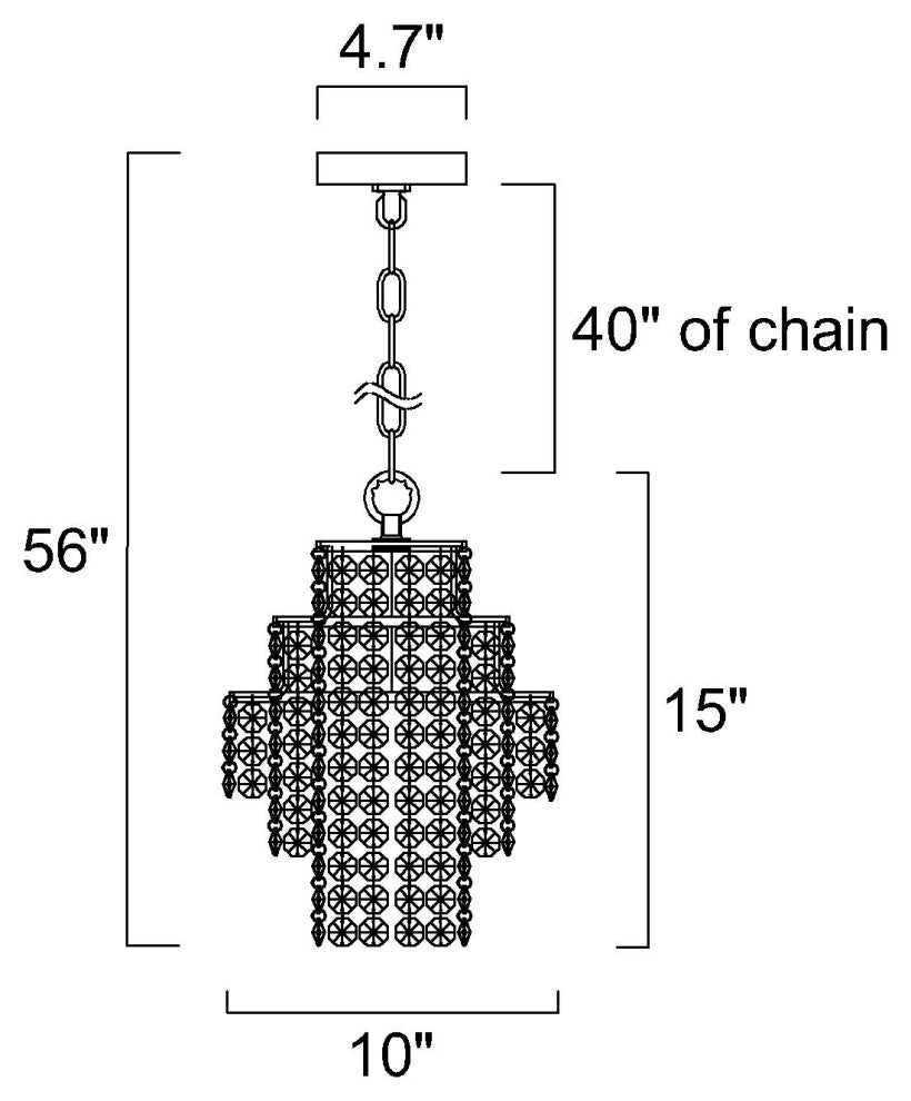 1-Light Antique Black Modern Glam Mini Chandelier With Tier Cascading Crystals