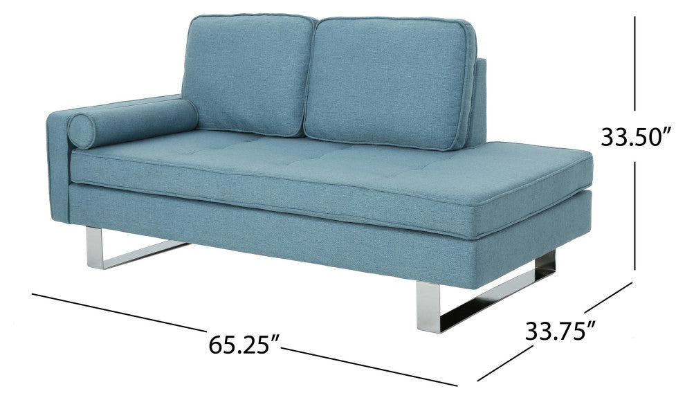 GDF Studio Phelps Modern Fabric Chaise Loveseat, Blue/Silver