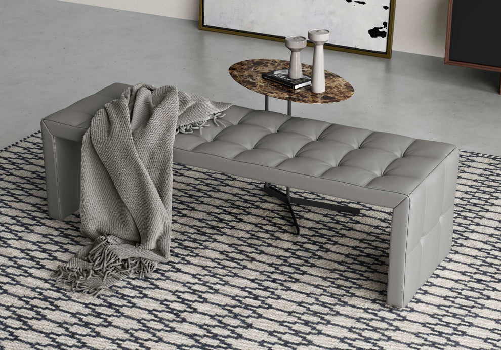 Broad Bench, Warm Gray Leather, Warm Gray Leather