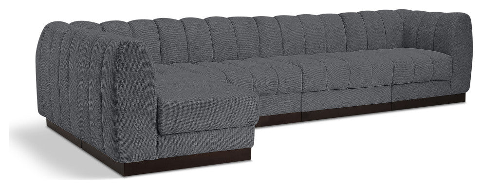 Quinn Chenille Upholstered 5-Piece L-Shaped Modular Sectional, Grey