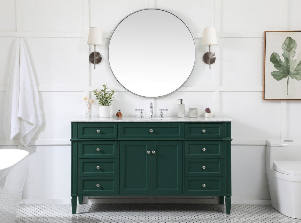 Home Living Vanity with Carrara White Marble Countertop, Green, 60", Single Sink