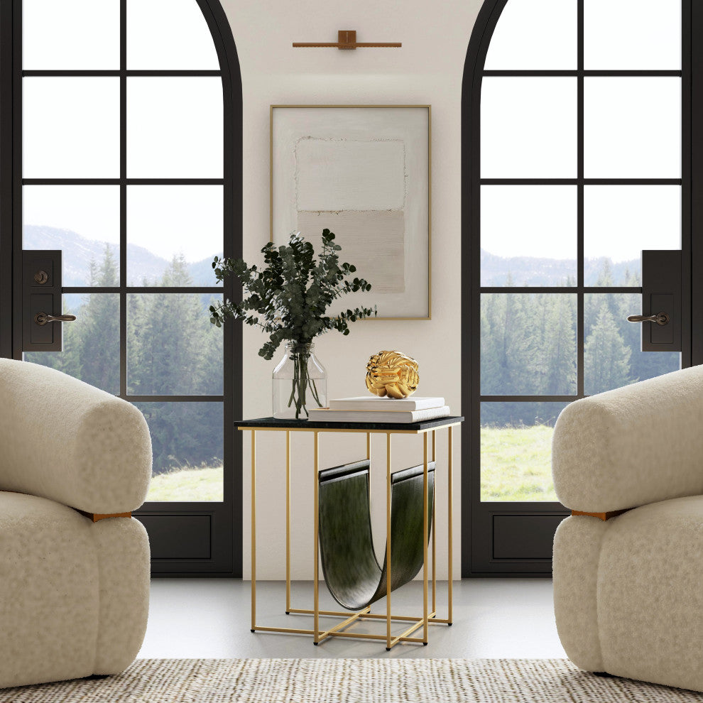 Stephanik 20.25" W Rectangular Marble, Leather Magazine Side Table