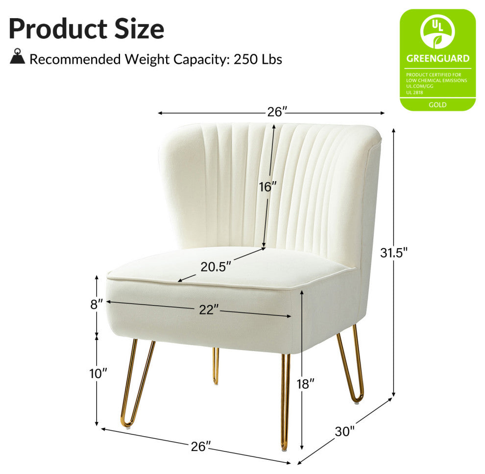 Tufted Side Chair With Golden Base, Ivory