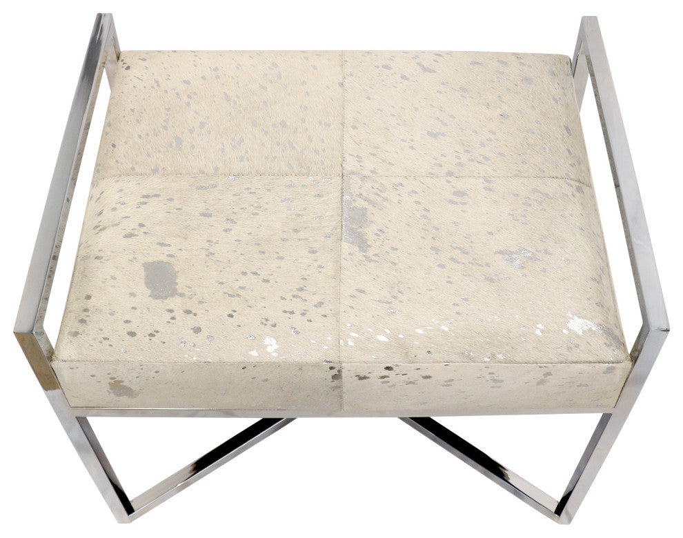 Pasargad Home Safari Cowhide Upholstered Bench With Steel Legs