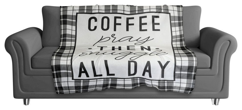 Buffalo Check Coffee Pray Then Snuggle All Day 50x60 Coral Fleece Blanket