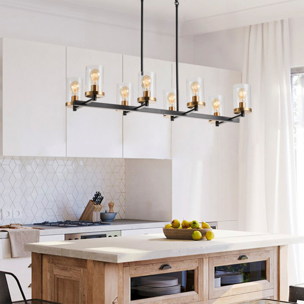 Rustic Farmhouse Matte Black 8-Light Kitchen Island Chandelier