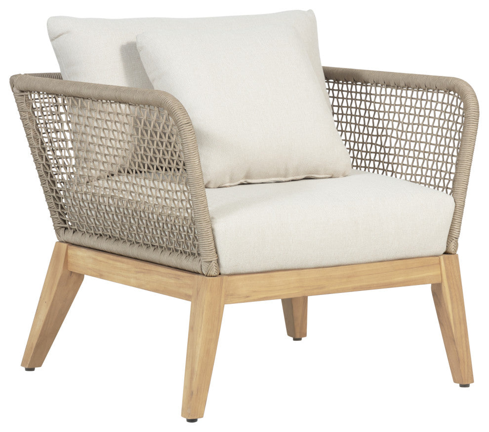 Cypress Teak Wood Outdoor Arm Chair with Beige Rope Design