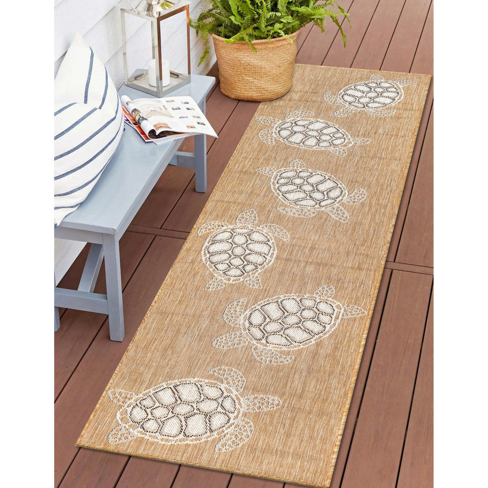Carmel Seaturtles Indoor/Outdoor Rug, Sand, 1'11"x7'6" Runner