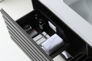 Matera Wall Mount Modern Bathroom Vanity, Charcoal, 60", White Countertop