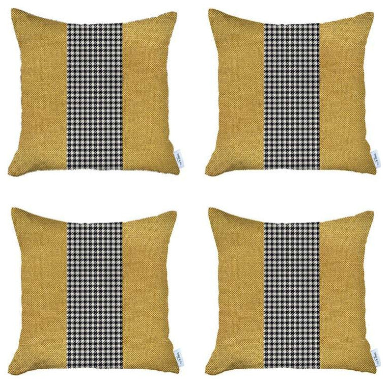 Set of 4 Yellow and Black Houndstooth Pillow Covers