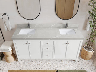 Chicago 72" Double Sink Bathroom Vanity, White 2" Pearl Gray Quartz