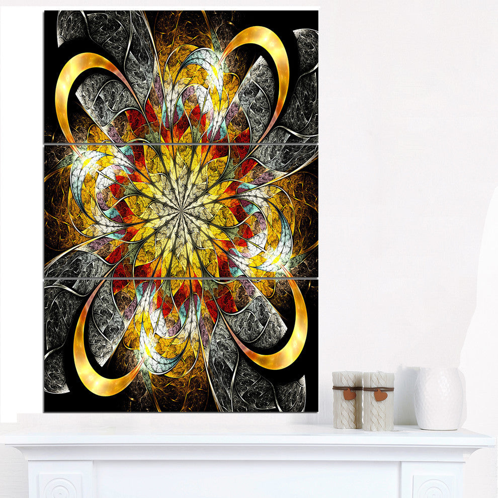 "Symmetrical Golden Flower" Digital Metal Wall Art, 3 Panels, 28"x36"