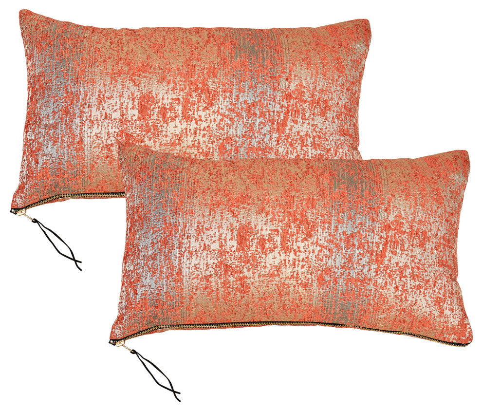 Jacquard Chenille Big Zipper Pillow Cover Set, Orange, 2 Piece, 14"x26"
