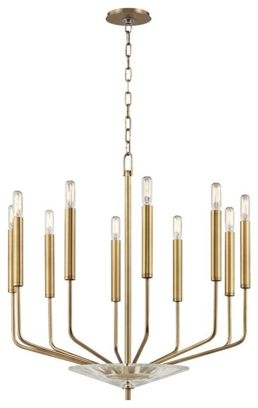 Gideon 10 Light Chandelier, Aged Brass Finish