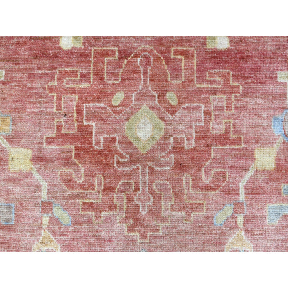 Coral Red Afghan Angora Oushak Soft Wool Hand Knotted Oversized Rug 11'10"x14'3"