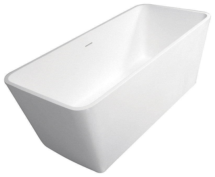 59" Solid Surface White Stone Freestanding Rectangular Tub w/Drain, Matte White