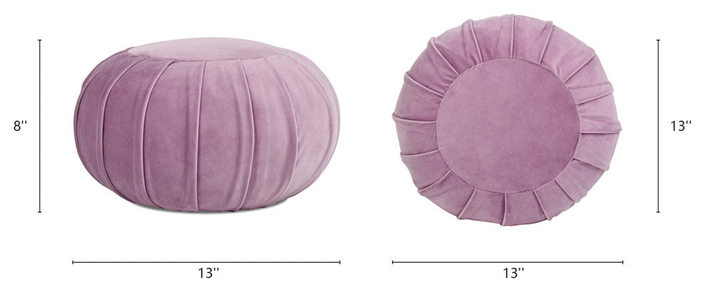 Pouffe 13" Velvet Round Pleated Accent Throw Pillow, Lavender