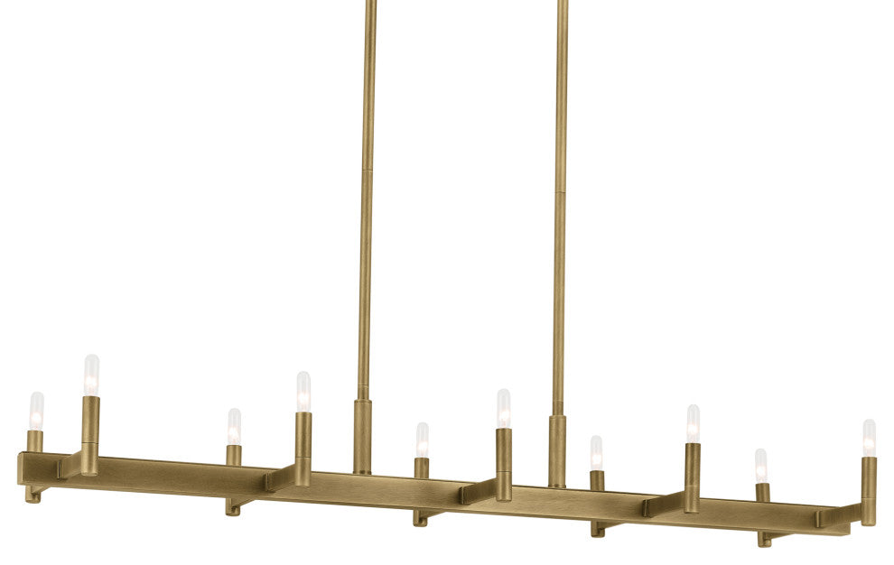 Erzo 50" 10 Light Linear Chandelier, Natural Brass