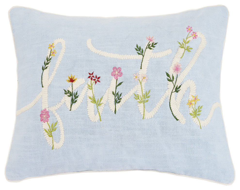 Floral Faith Cord Embroidered Pillow