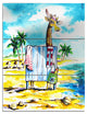 "Giraffe in Dressing Room on Beach" Cartoon Metal Wall Art, 3 Panels, 28"x36"