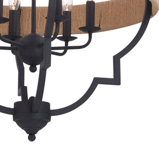 Beaumont 25" 6-Light Pendant Textured Gray With Natural Rope