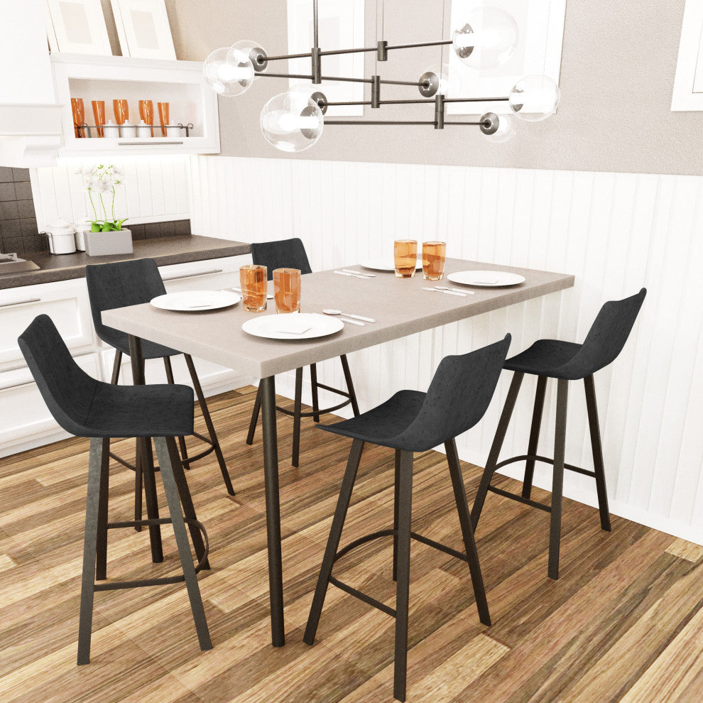 LeisureMod Elland Modern Leather Bar Stool Iron Legs Set of 2, Charcoal Black