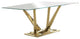 Benzara BM261901 Dining Table and Glass Top and Steel Pedestal Base, Gold