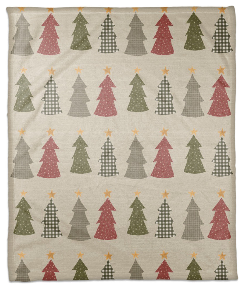 Cream Tree Pattern 50x60 Coral Fleece Blanket