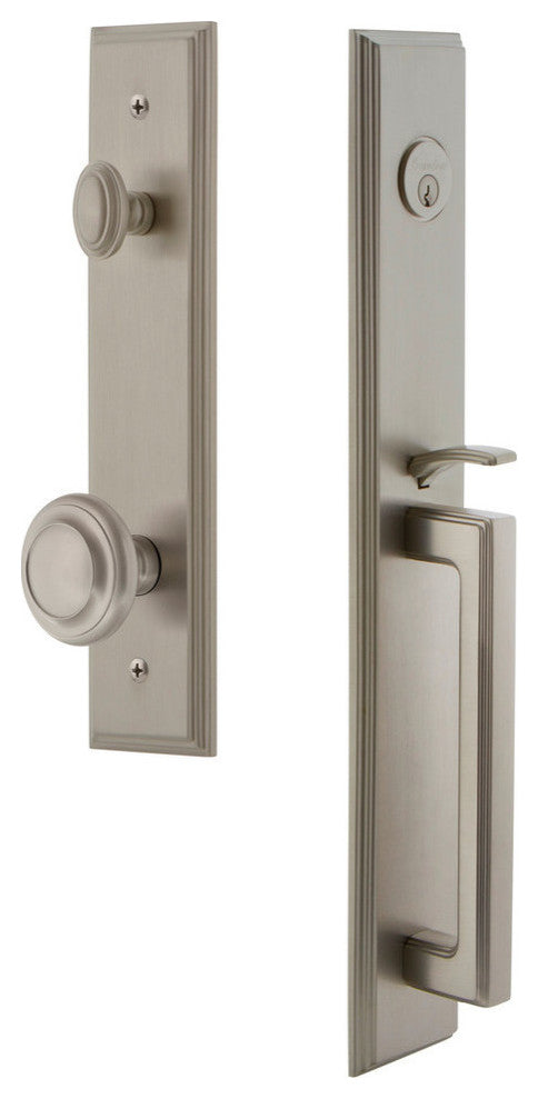 Carre' 1-Piece Dummy Handleset, D Grip and Circulaire Knob, Satin Nickel, 848982