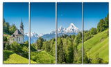 Green Mountain View of Bavarian Alps, Landscape Canvas Print, 48"x28", 4 Panels