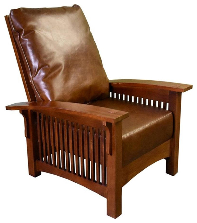 Craftsman / Mission Leather and Oak Morris Chair, Chestnut