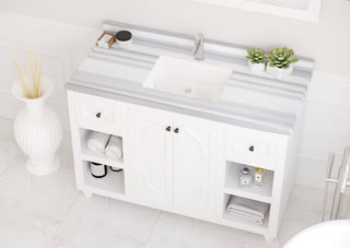 Odyssey, 48, White Cabinet With White Stripes Marble Countertop