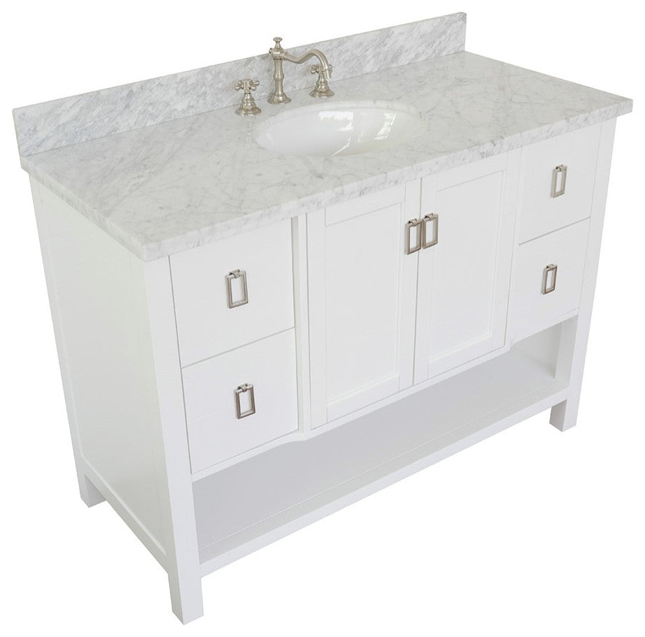 49" Single Vanity, White Finish With White Carrara Top