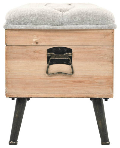 vidaXL Storage Bench Natural wood with grey fabric