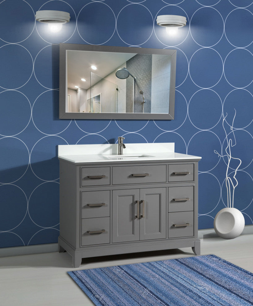 Bathroom Vanity Set With Engineered Marble Top, 48", Gray, Led Sensor-Switch Mirror