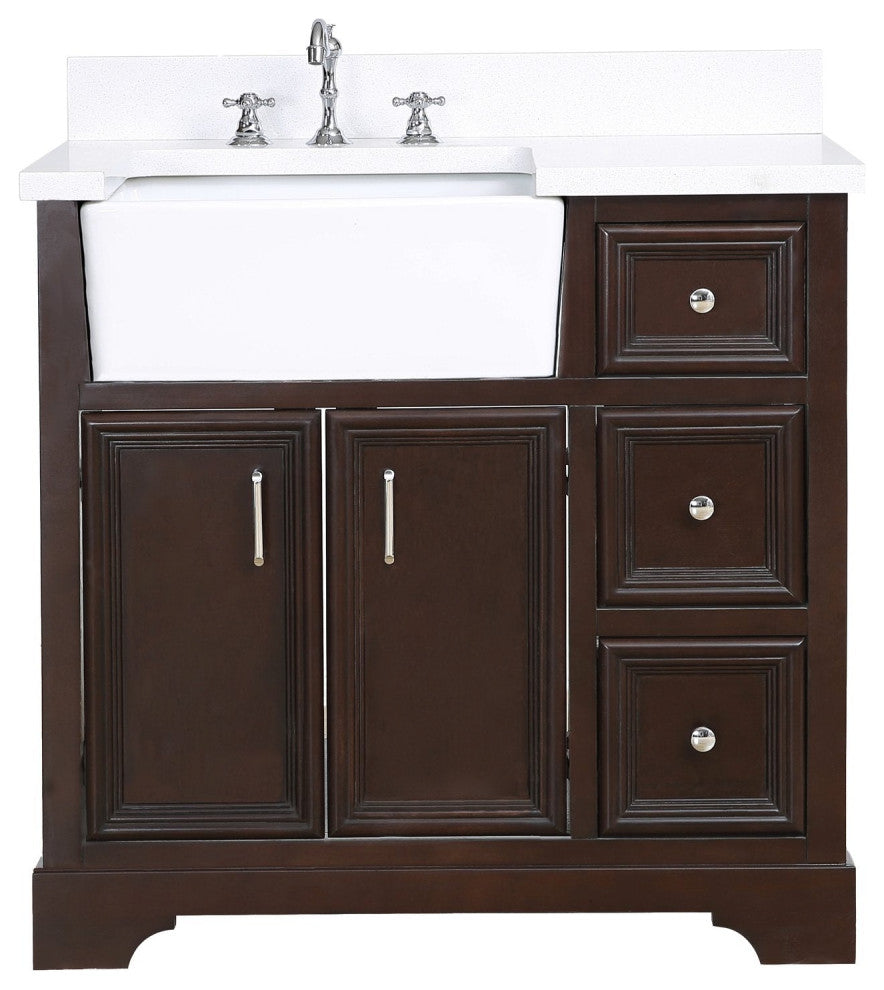 Zelda 36" Bathroom Vanity, Base: Chocolate, Top: Quartz