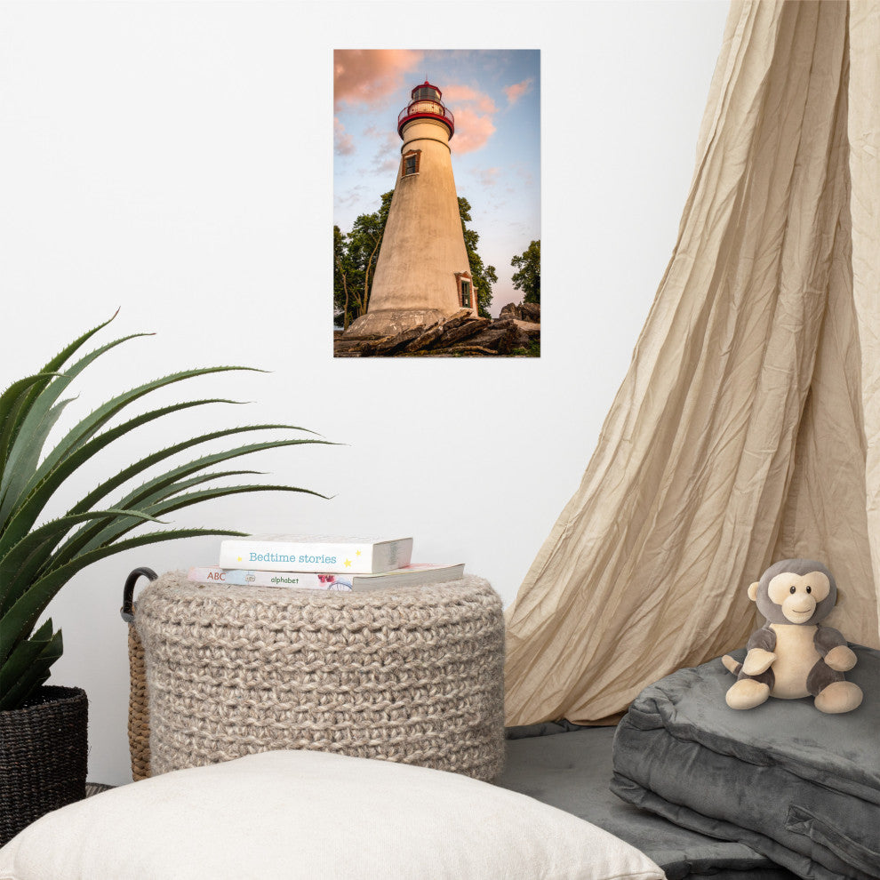 Marblehead Lighthouse at Sunset From the Shore Unframed Wall Art Prints, 12" X 18"