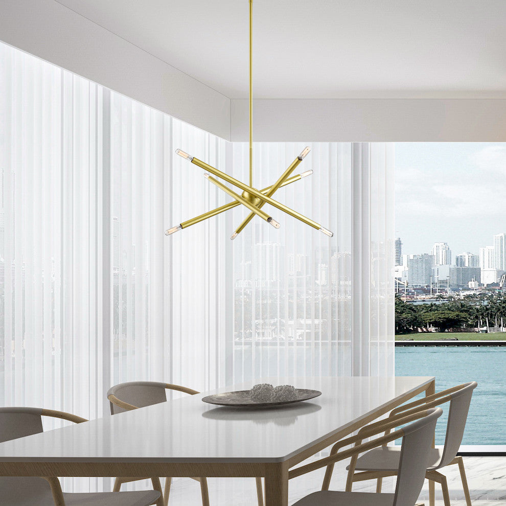 Soho Eight Light Chandelier, Satin Brass